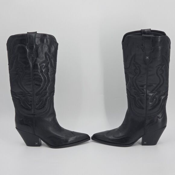 Steve Madden James Western Boots Womens Size 8.5 Black Leather Tall Cowgirl Boho - Picture 2 of 12